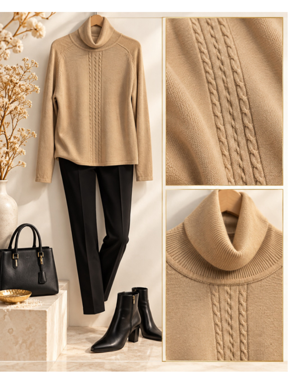 Women's Rafaella Turtleneck Sweater Size S Beige - Picture 2 of 8